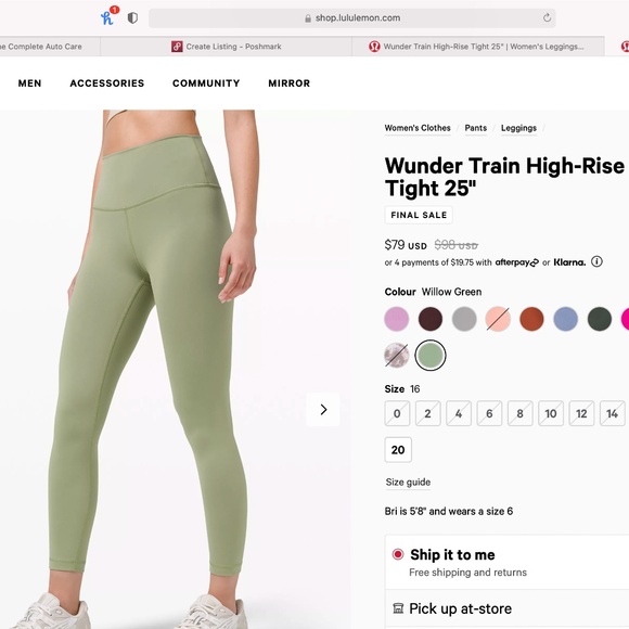 Lululemon willow green cropped leggings size 10 - Picture 1 of 3